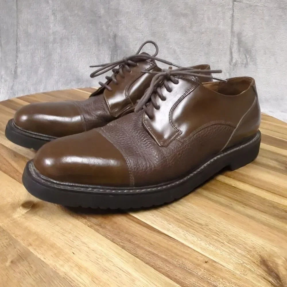 Florsheim FLS Shoes Mens 9 M‎ Brown Leather Midtown Cap Toe Lace Up Oxfords